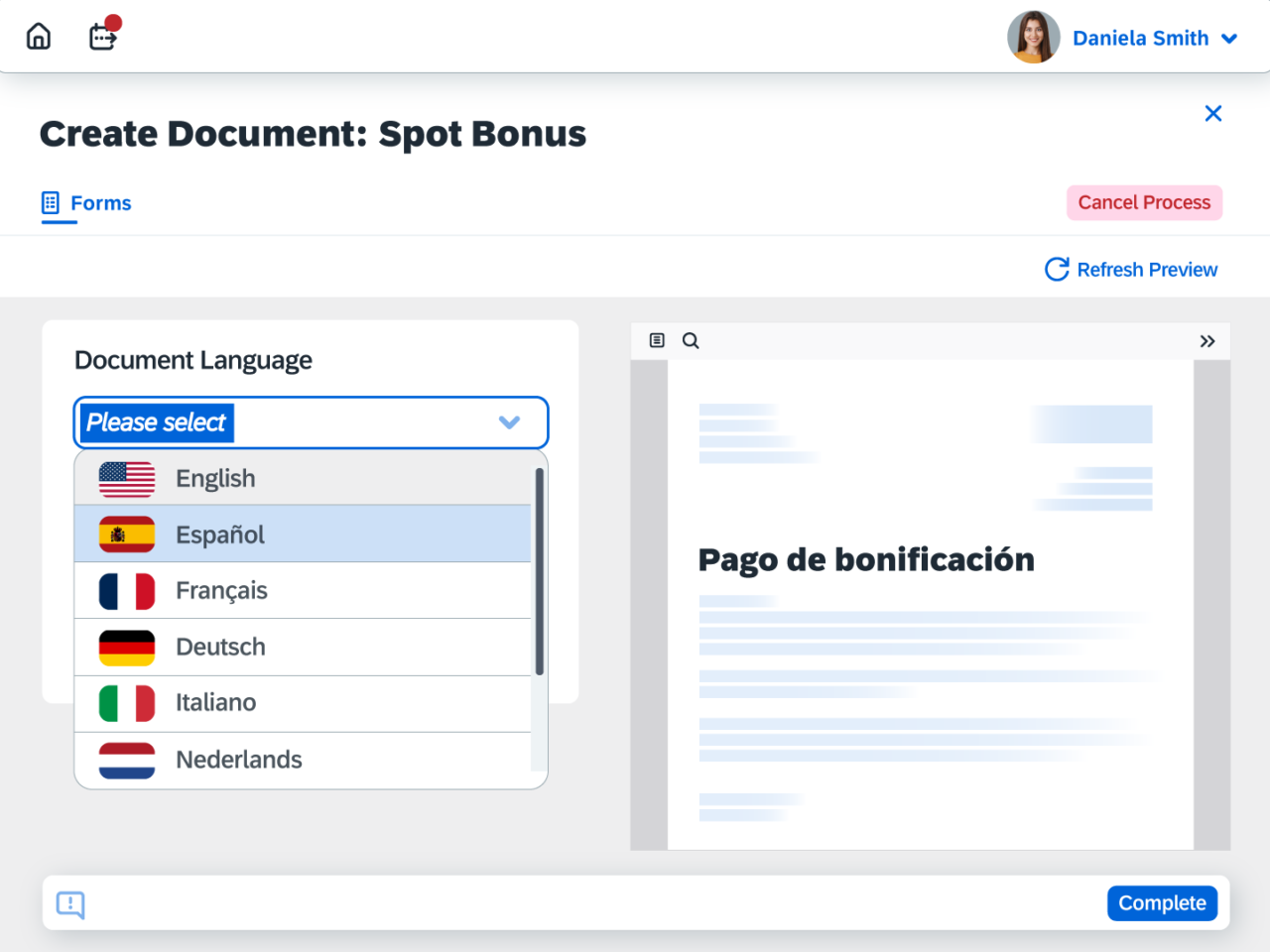 screenshot of Document Creation